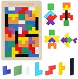 40 Stück Tangram Puzzle Gehirntraining Spielzeug für Kinder,Tangram Puzzle Kinder, Montessori Spielzeug, Geometrische Blöcke Holz Puzzle Box Gehirn Spiele für Kinder frühe Pädagogische
