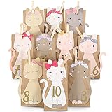 Papierdrachen Katzen Adventskalender zum Befüllen - mit 24 braunen Papiertüten und zum Selbermachen - Weihnachten für Kinder