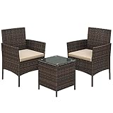 SONGMICS Balkonmöbel, Gartenmöbel-Set, aus PE-Polyrattan, Lounge-Set, Tisch und 2 Stühle, Terrassenmöbel, Outdoor, für Terrasse, Balkon, Garten, braun-Taupe GGF003K01