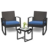 Bealife Rattan Balkonmöbel Set Balkon 2 Personen, Balkonmöbel Kleiner Balkon Outdoor, Balkonset 3 Teilig für Veranden, Innenhöfe, Terrassen, Balkone, Poolränder (Blau)