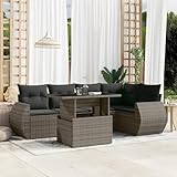 Tidyard 6-TLG.Garten-Sofagarnitur mit Kissen Lounge Set Garten Sofa Gartenmöbel Set Sitzgruppe Terrassenmöbel Gartenlounge Set Rattenmöbel Sitzgruppe Set Balkonmöbel Grau Poly Rattan