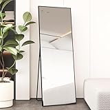 AUFHELLEN Ganzkörperspiegel 140x50cm mit Schwarz Metallrahmen Standspiegel HD Groß Wandspiegel mit Haken für Wohn-, Schlaf- und Ankleidezimmer Spiegel