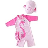 Tyidalin Mädchen Badeanzug Einteiler Baby Bademode Schwimmanzug UV-Schutz Kinder Badebekleidung mit Sonnenhut, Hellrosa, 80-86 (Etikette 3)