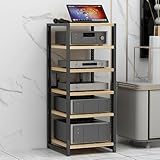 6-Tier AV Media Stand Corner Shelf for Record Player Wooden Stereo Cabinet Audio Rack Tower with Height Adjustable Wooden Shelves forDVD Players:TV Cable Box:WiFi Router, 50x40x100cm(A)