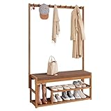 WilkSxyc Garderobenständer und Schuhbank für Den Eingangsbereich, 3-in-1-Garderobenständer mit Schuhregal und 10 Haken, für Flur, Wohnzimmer, Schlafzimmer (29 x 100 x 168 cm)