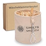 SimplySmooth Wäscheklammerbeutel für bis zu 100 Wäscheklammern - Klammerbeutel aus 100% Baumwolle mit extra großen Karabinern zum Aufhängen - Wäscheklammerkorb mit Verschluss