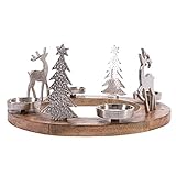 Pureday Weihnachtsdeko - Adventskranz Rentiere - Holz Metall - Braun Silber - ca. Ø 40 cm