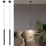 ACMHNC LED Pendelleuchte, 2 Stück Zylinder Hängelampe Schwarz für Schlafzimmer Nachttisch Wohnzimmer, Moderne Hängeleuchte Pendellampe Höhenverstellbar, Warmweiß, 30cm