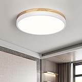 Qamra LED Deckenleuchte, Deckenlampe Holz 30cm, Weiß Lampe für Wohnzimmer Schlafzimmer Küche Flur Esszimmer 24W 4000K