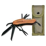 Expedition Natur Outdoor-Taschenmesser mit Holzgriff, 9 in 1 Multifunktionswerkzeug, für Camping und Outdoor, für Kinder ab 8 Jahren, Schwarz-Braun