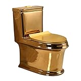 DLAZUM Goldene Super-Toilette, Einteilig, Doppelspülung, Stumm, Siphon-Toilette, Hotel-Badezimmer, Pumpende Keramik-Toilette, Haushalt, 400 Mm ()