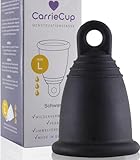 CarrieCup Menstruationstasse groß, Made in Germany inkl. Beutel - BPA-frei, Alternative zu Tampons und Binden, silikonfrei, Menstrual Cup schwarz