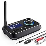 Ainostone Bluetooth 5.0 Empfänger Sender 3-in-1 Bluetooth Audio Adapter für 2 Kopfhörer Bluetooth Transmitter Bypass mit Low Latency Schalter Lautstärkeregelung AUX Optisch RCA für TV Stereoanlage PC