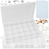 2 Stück Sortierboxen für Kleinteile, 24 Gitter transparente Schmuck Organizer Box, für Ohrringen,Perlen,Aufbewahrung,Büromaterial,Angehen Angelköder Box,von Schrauben(Kommt mit Etikettenaufkleber)