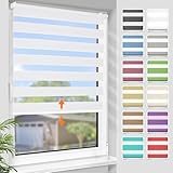 Doppelrollo schnurlos Klemmfix Rollos für Fenster ohne Bohren & zum Bohren, Reinweiß 60 x 150 cm (LxB), Drücken Und Ziehen Springrollos, Lichtdurchlässig Aber Blickdicht Mittelzugrollo