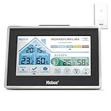 MEBUS funkgesteuerte Wetterstation mit Außensensor, Touch Display, Thermometer/Hygrometer, Wohlfühlindikator bewertet Raumklima per Temperatur/Luftfeuchtigkeit, Wecker, Silber-Schwarz, Modell: 01026