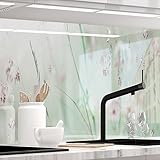Küchenrückwand selbstklebend Glasoptik - WILDBLUMENWIESE - 1.8mm, versteift, alle Untergründe, Hart PET Material, PREMIUM 60 x 220cm