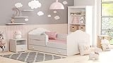 KOBI Fala Kinderbett mit Rausfallschutz mit Schublade | 140 x 70 cm | Kinderbetten mit Matratze Komplett Set | Einzelbett Kinder Bett | Mädchen Junge | Modern Weiss Kids Bed Children | Kinderzimmer