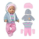 Puppenkleidung Puppenkleider Set mit Mantel Bluse Hosen Hut und Socken für 36-43 cm Baby Puppen (Keine Puppe)