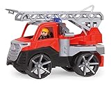 Lena 04515DF TRUXX² Feuerwehr Leiterwagen, Feuerwehrauto ca. 28 cm, Feuerwehrwagen mit klappbarer Leiter, Wasserspritze und vollbeweglicher Spielfigur, für Kinder ab 2 Jahre, Spielfahrzeug rot
