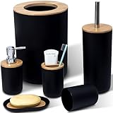 Retoo Badezimmer Set 6tlg, Badaccessoires, Toiletten, Bad, Zubehör, Seifenspender, Zahnbürstenhalter, Seifenschale, Becher, Seifenspender, Set, Oder, Badezimmer, Organizer, Farbe, Schwarz