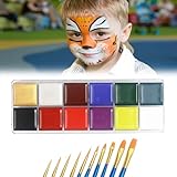 Kinderschminke Set, Schminkpalette Set, 12 Farben Kinderschminke, Bodypainting Farben, Schminkfarben, Face Bodypainting Set, mit 10 Pinsel, für Maskerade Halloween, Karneval, Weihnachten