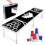 LILIIN Bierpong Tische Set Klappbarer Trinkspiel Tisch 3 Höhenverstellbar Beer Pong Tisch mit 5 Weißen Tischtennisbällen, 50 Roten und 50 Blauen Bechern Beerpong Table für Partyspiele