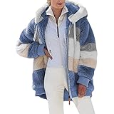 Bysion Damen Teddy Fleecejacke mit Kapuze 2023 Mode Herbst Winter Warme Mantel Kapuzenjacke Langarm Plüschjacke Flauschjacke Übergangsjacke mit Taschen