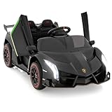 GOPLUS 12V Elektroauto Lamborghini mit 2,4G-Fernbedienung, Kinderfahrzeug mit helle LED-Leuchten, Hupe & hydraulischer Türen, Elektrofahrzeug mit Musik & MP3 für Kinder von 3-8 Jahre (Schwarz)