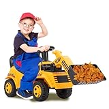 DREAMADE Bagger zum draufsitzen, Kinder Sitzbagger mit Flexibler Schaufel & Hupe & Kippschutz, Aufsitzbagger mit Stauraum unter Sitz, Sandbagger Sitzbagger Kinder ab 19 Monaten (Bulldozer)