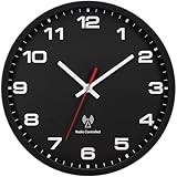 ACCSHINE 30cm Funkuhr Wanduhr Quarz Batterie Betriebene Groß Wanduhr Einfach zu Lesen für Zimmer Zuhause KüChe Schlafzimmer Büro Schule (Schwarz)