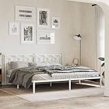 Juroupi Bettgestell mit Kopfteil Bed Frame Kopfteil Bett Bettrahmen Betten Bett Kopfteil Metall Weiß 193x203 cm - 376183