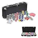 TANYEAR Pokerkoffer Pokerset mit 500 Laser Pokerchips Poker Komplett Set Pokerkarten Poker Chips inkl. 2xPokerdecks, Alu Pokerkoffer, 5xWürfel, 3xDealer Button, Schwarz