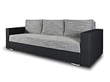 Schlafsofa Bird - Sofa mit Schlaffunktion und Bettkasten, Klappsofa, Schlafcouch mit Chromfüße, Couch, Couchgarnitur, Sofagarnitur (Schwarz + Grau (Dolaro 08 + Berlin 01))