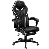 HLONONE Gaming Stuhl, Bürostuhl mit Armlehnen und Fußstütze, Ergonomischer Gamer Stuhl, Höhenverstellbarer PC Stuhl, 90-135° Verstellbare Rückenlehne, 150 kg Belastbarkeit, Schwarz