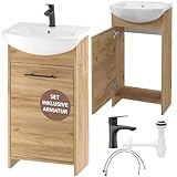 Deftrans waschbecken mit unterschrank 46,5 x 24,5 x 84 cm -waschtisch mit unterschrank Eiche, gäste wc waschbecken mit unterschrank und Waschtischarmatur 45 cm