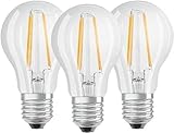 Osram Lamps LED Base Classic A Lampe, in Kolbenform mit E27-Sockel, nicht dimmbar, Ersetzt 60 Watt, Filamentstil Klar, Warmweiß - 2700 Kelvin, 3 Stück (1er Pack)