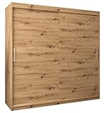 MEBLE KRYSPOL Tokyo 200 Kleiderschrank mit Zwei Schiebetüren für Schlafzimmer – moderner Aufbewahrungsschrank mit Kleiderstange und Regalen – 200x200x62cm - Artisan