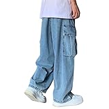 Sawmew Herren Baggy Jeans Hip Hop Jeans Teenager Junge Streetwear Skateboard Y2K Hose Mode Skater Skateboard Hose (Color : Blue, Size : S)