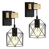 Lightess 2Pcs Wandleuchte Innen Vintage Wandlampe Schwarz Industrial Retro Lampe aus Metall E27 mit Schalter für Treppenhaus Flur Wohnzimmer Schlafzimmer Cafe Bar (Glühbirne nicht enthalten)