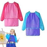 vcsjw Malkittel Kinder,2 Stück Malschürze Kinder,Malkittel Schule,Tuschkittel mit Ärmeln und 3 Taschen,Malerkittel für Kinder von 7 bis 12 Jahren für Malerei Kochen Essen,Unisex(Blau,Rosa)