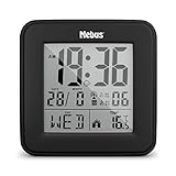 Mebus digitaler Funk-Wecker mit Thermometer, Beleuchtung und Kalender, kompakt & stabil/Farbe: Schwarz/Modell: 25595