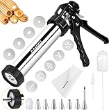 GAMKII Churro Maker Maschine Stailness Stahl Churrro Gun Kit mit 4 Scheiben für Hohle Churro, 5 Cookies Discs, 6 Icing Piping Nozzle, 2 saubere Bürsten für Kuchen Dessert DIY Maker Cookie Presse