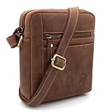 ekavale Herren Leder Umhängetasche - Vintage Schultertasche - Mehrere Fächer Ideal für Reisen und Alltag (Hellbraun)