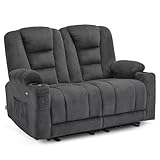 M MCombo Elektrisch 2 Sitzer Sofa mit Schlaffunktion, 2er Relaxsofa mit Taste 150° Verstellbar, Kinosessel 2 Sitzer mit Liegefunktion, USB & Getränkehalter, 7009 (Grau)