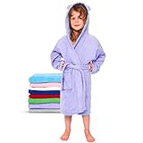 Twinzen - Kinderbademantel Mädchen oder Junge - 100% Baumwolle Ohne Chemikalien OEKO-TEX® - 2 Taschen, Gürtel, Kapuze mit Ohren - 7-8 Jahre, Lila, Size4