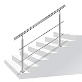 LZQ Handlauf Edelstahl Aussen Geländer für Treppen Brüstung Balkon mit/ohne Querstreben (80cm, 2 Querstreben)