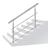 Aufun Treppengeländer Edelstahl Handlauf Geländer für Treppen, Innen und Außen, Balkon, Brüstung, Silber, Länge: 80cm, mit 2 Querstreben
