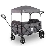 elvent® Allrounder Premium Bollerwagen - faltbar mit Dach | Sitzpolster, Hecktasche, Feststellbremse, Off-Road-Reifen, 5-Punkt-Gurt I 2 Kinder (Grau)