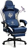 GTPLAYER Gaming Stuhl Gamer Stuhl mit Bluetooth-Lautsprechern und Fußstütze, Dragon Series Bürostuhl, Ergonomischer Gaming-Stuhl, Drehsessel, Computerstuhl blau